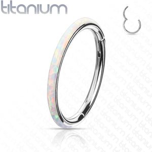 Titanium piercing ring met vast segment en opaal stenen zijde – 10 mm – Opaal Wit