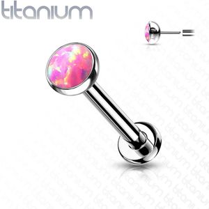 Titanium Threadless Labret met Opaalsteen - 1.2 mm - 8 mm - 3 mm - Opaal Roze