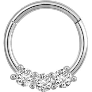 Piercing ring met vast segment en 3 prong set kristallen – 8 mm – Zilver
