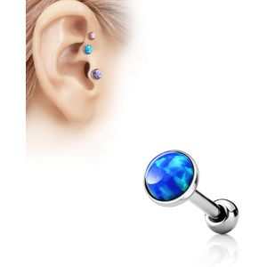 Tragus piercing met platte opaal steen - 5 mm - Blauw