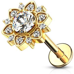 Intern geschroefde labret met helder kristallen ster – 6 mm – Goud