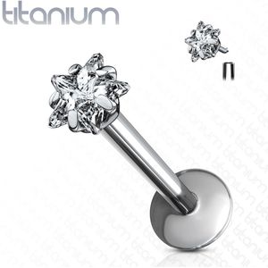 Interern geschroefde massief titanium labret met ster vormig kristal – 10 mm – 2 mm