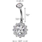 Intern Geschroefde Titanium Navelpiercing met Bloem en Grote Gecentreerde Steen - Goud - Zwart