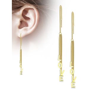 Ear Threaders met LOVE tekst in de ketting - Goud