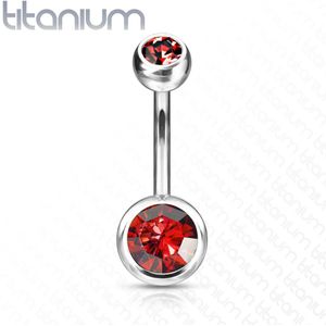 Titanium navelpiercing met rode diamanten - 10 mm - 5 & 8 mm