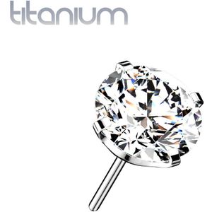 Massief Titanium Threadless Top met Prong-set Gekleurd Steentje - Zilver - Helder - 3 mm