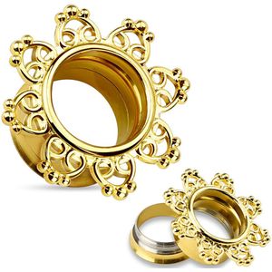 Gouden screw fit tunnel met rand van hartjes – 5 mm