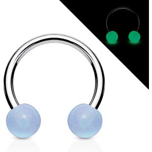 Circular barbell met glow in the dark balletjes - 1.2mm - 10mm - blauw