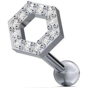 Met Steentjes Bezette Zeshoek Cartilage Piercing - Zilver