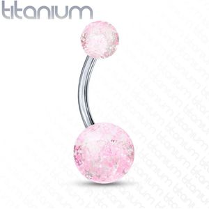 Titanium navelpiercing met glitterbal - Roze