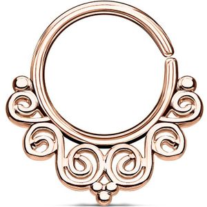 Rosé goud gekleurde piercing ring met sierlijke krullen