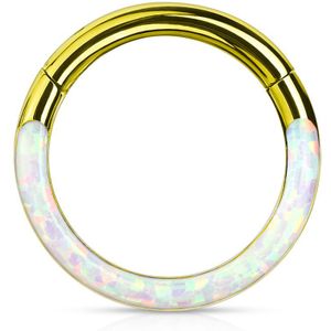 Piercing ring met vast segment en voorkant opaal steen – 1.2 mm – 10 mm – Goud – Opaal Wit