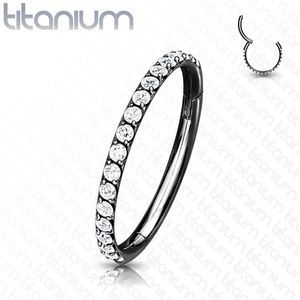 Titanium piercing ring met vast segment en heldere kristallen – 1.0 mm – 8 mm - Zwart