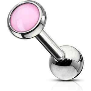 Gekleurde oor piercing met gekleurde plat opaal steentje - Roze