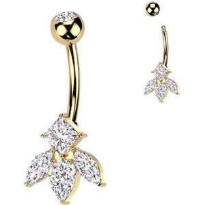 Titanium en Brass Navelpiercing met Diamant en Markies Geslepen Steentjes - Goud