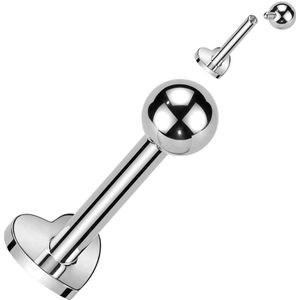 Interne Titanium Labret met Hartvormige basis en Bal top - Zilver - 6 mm
