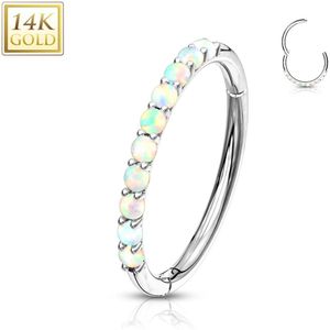 Witte opaaltjes op masssief gouden segment ring met vast segment - 10 mm - Wit Goud