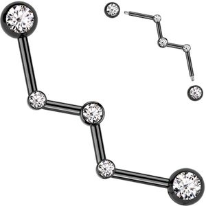 Zigzag Industrial Barbell met naar voren gerichte Steentjes - Zwart