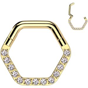 Hexagon Segment Ring met naar voren gerichte Kristalletjes -Goud