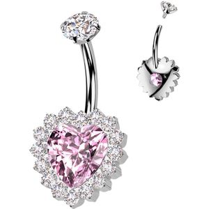 Titanium & Brass Omgekeerde Navelpiercing met Gedetailleerde Hanger - Zilver - Roze