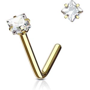 Goud vergulde neus stud met helder vierkant kristal - 1 mm