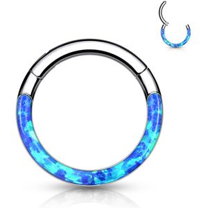 Titanium Segment Ring met Opaal front - 8 mm - Blauw