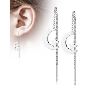 Chirurgisch Stalen Oor Threaders met Maan/Ster Figuur - Zilver