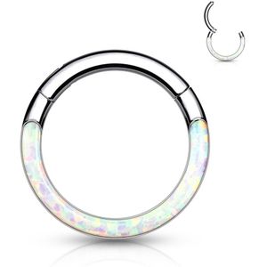 Titanium Segment Ring met Opaal front - 6 mm - Wit