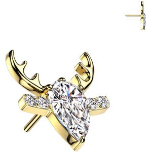 Threadless Titanium Top met Rendier Hoofd - Goud