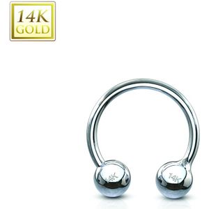 14Kt. wit gouden circular barbell met balletjes