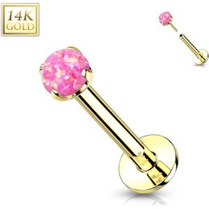 Massief Gouden Threadless Labret met Platte Achterkant en Gekleurde Opaal Steen Top