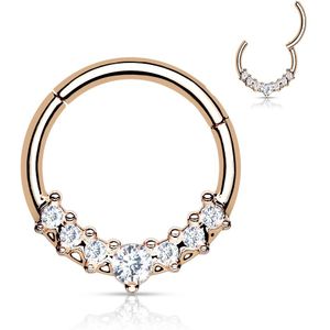 Piercing ring met vast segment en 7 heldere kristallen – 8 mm – Rosé Goud