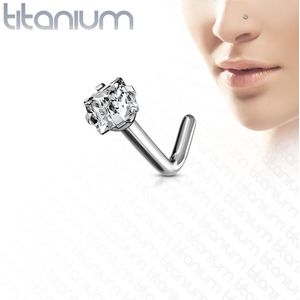 Basic massief titanium neus stud met vierkant kristal – 0.8 mm – 2 mm