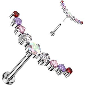 Threadless Titanium Labret met oversized Rij van kristallen - Zilver - Meerkleurig