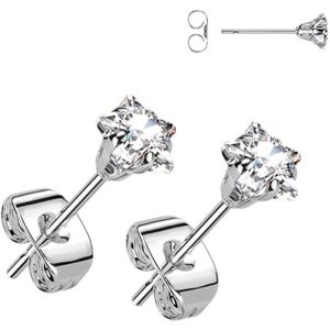 Ear Studs met Prong Set Ster Kristal - Zilver - 5 mm - Helder