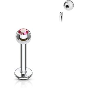 Chirurgisch Stalen Labret met Steentje - 1.2 mm - 10 mm - 3 mm - roze