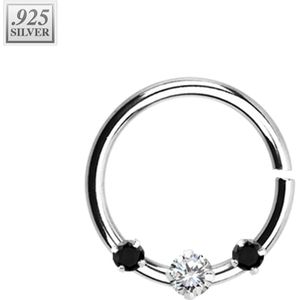 Piercing ring met 1 gekleurde en 2 heldere prong set kristallen – Helder
