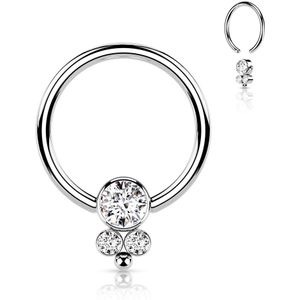 Ball Closure Ring met Cluster van Drie Ronde Steentjes - Zilver - 1.0 mm - 8 mm