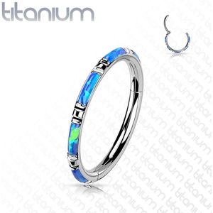 Gekleurde Titanium Segmentring Belegd met Vlakken Opaal Steen - Zilver - 10 mm - Blauw