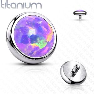 Intern geschroefde titanium piercing disc top met opaal steentje - 1.2 mm – Paars – 4 mm