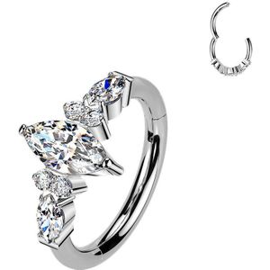 Titanium Segment Ring met naar buiten gerichte Markies Geslepen Steen en kleine Kristalletjes - Zilver - 1.2 mm
