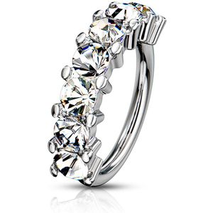 Multifunctionele piercing ring met zeven gekleurde kristallen – 0.8 mm – Zilver – Helder