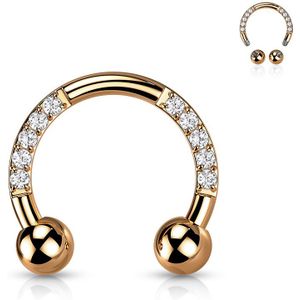 Circular Barbell van Titanium met Kristallen Front - Rose Goud - 10 mm - Helder