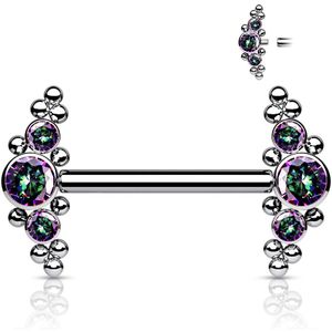 Intern geschroefde tepelpiercing van Titanium met kristal clusters - Vitrail (Regenboog)