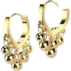 Hinged Oorbel Ringen met Hangende Aflopende Balletjes - Goud