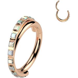Titanium Segment Ring met Gekruiste Lijn en Vierkante Steentjes - Rose Goud - 1.2 mm - 8 mm - Aurora Borealis