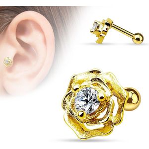 Helix piercing met roosje en kristal - goud