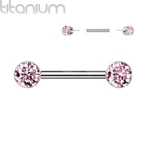 Threadless Titanium Tepelpiercing met Gekleurde Steentjes - 14 mm - 6 mm - Roze