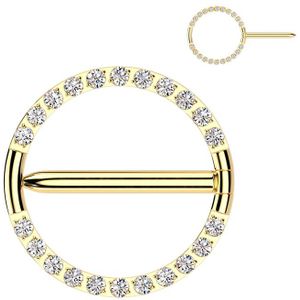 Ronde Titanium Tepelpiercing Clicker Bezet met Steentjes - Goud - 12 mm