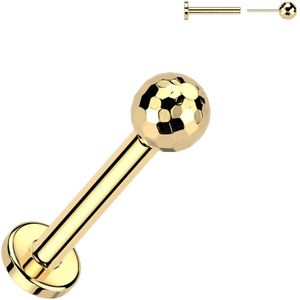 Threadless Titanium Labret met een Facet Geslepen Balletje - Goud - 1.0 mm